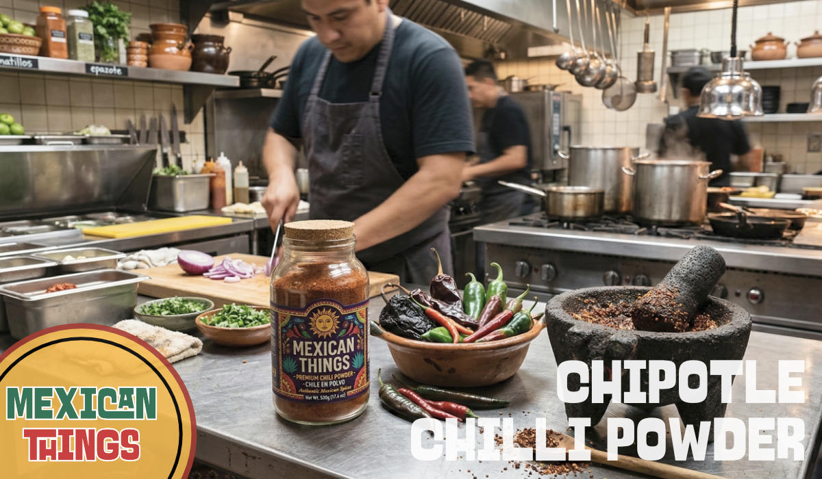 A commercial kitchen using Mexican Things wholesale chipotle chilli powder